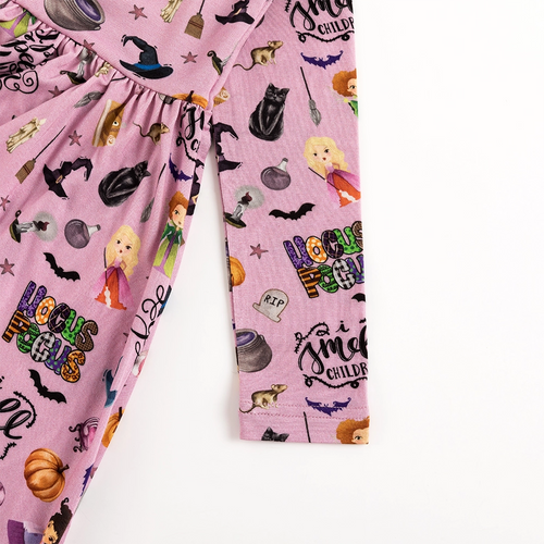 Halloween Witch Sisters Smell Children Purple Kids Bamboo Long Sleeves Dress