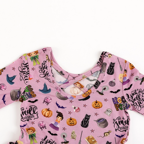 Halloween Witch Sisters Smell Children Purple Kids Bamboo Long Sleeves Dress