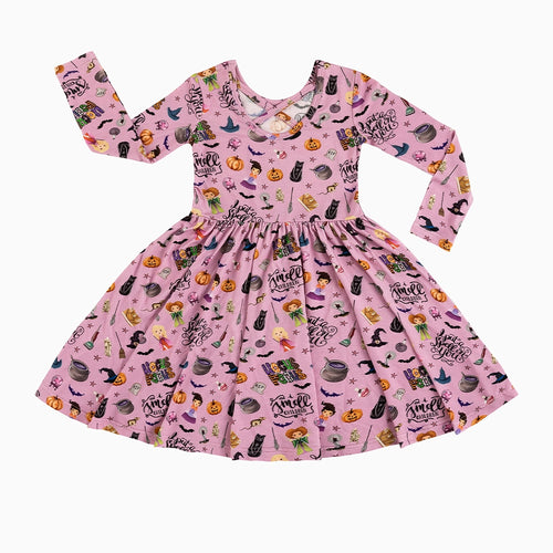 Halloween Witch Sisters Smell Children Purple Kids Bamboo Long Sleeves Dress