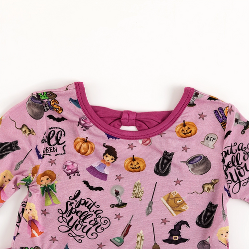 Halloween Witch Sisters Smell Children Purple Long Sleeve Twirl Dress With Bodysuit