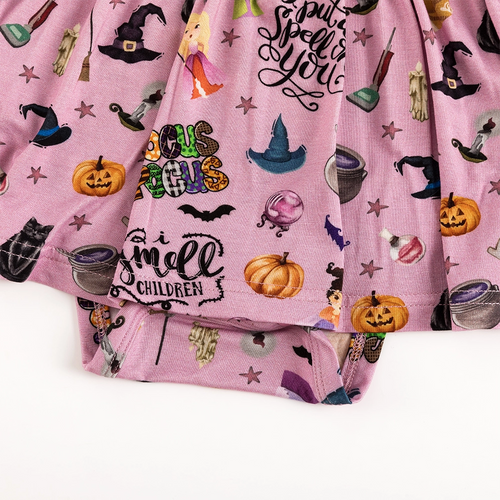 Halloween Witch Sisters Smell Children Purple Long Sleeve Twirl Dress With Bodysuit