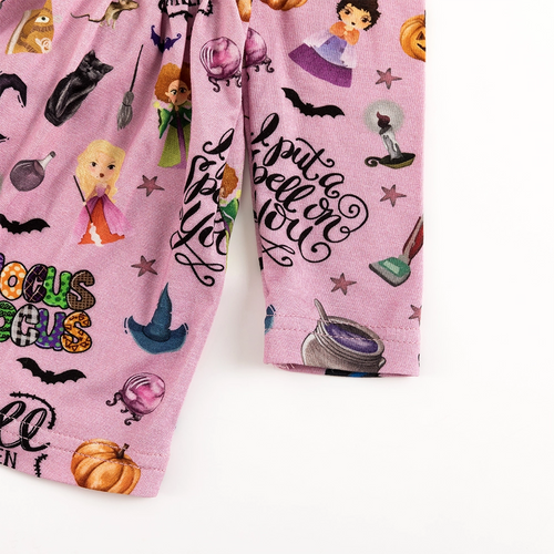 Halloween Witch Sisters Smell Children Purple Long Sleeve Twirl Dress With Bodysuit