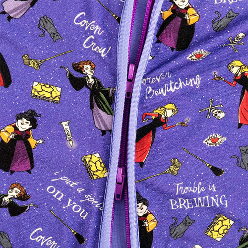 Halloween Witch Sisters Spell Baby Bamboo Purple Zipper Romper Pajamas