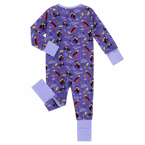 Halloween Witch Sisters Spell Baby Bamboo Purple Zipper Romper Pajamas