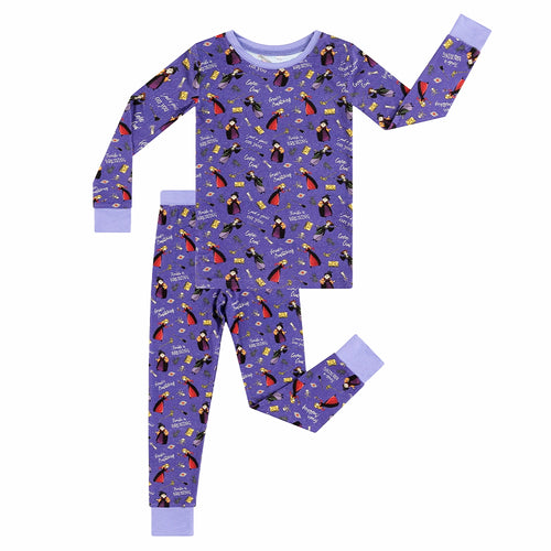 Halloween Witch Sisters Spell Kids Bamboo Purple Two-Piece Pajama Set