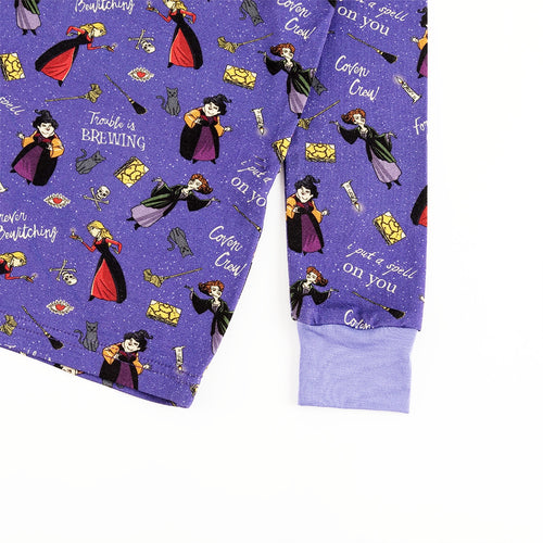 Halloween Witch Sisters Spell Kids Bamboo Purple Two-Piece Pajama Set