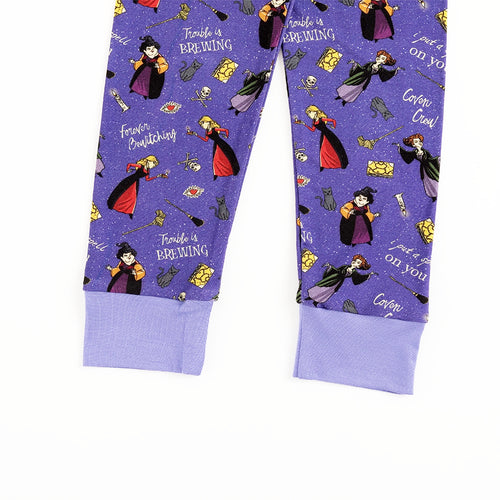 Halloween Witch Sisters Spell Kids Bamboo Purple Two-Piece Pajama Set
