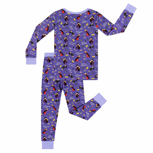 Halloween Witch Sisters Spell Kids Bamboo Purple Two-Piece Pajama Set