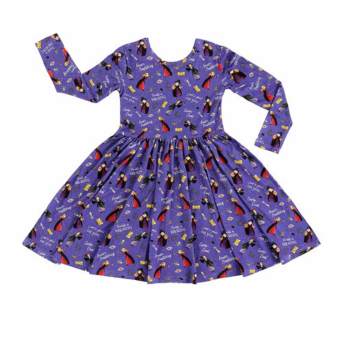 Halloween Witch Sisters Spell Kids Bamboo Purple Long Sleeves Dress