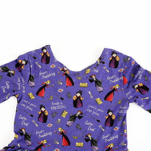 Halloween Witch Sisters Spell Kids Bamboo Purple Long Sleeves Dress
