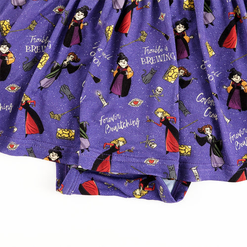 Halloween Witch Sisters Spell Long Sleeve Purple Twirl Dress With Bodysuit