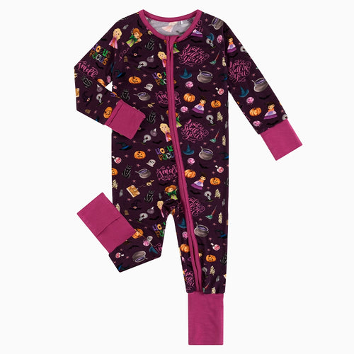 Halloween Witch Sisters Smell Children Baby Bamboo Zipper Romper Pajamas