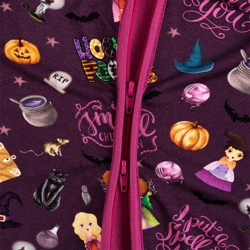 Halloween Witch Sisters Smell Children Baby Bamboo Zipper Romper Pajamas