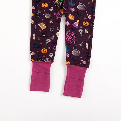 Halloween Witch Sisters Smell Children Baby Bamboo Zipper Romper Pajamas