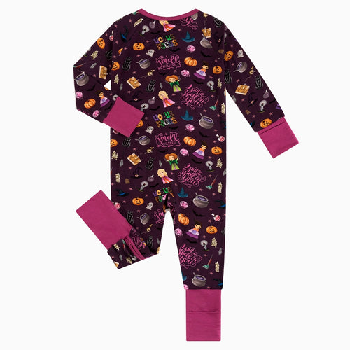 Halloween Witch Sisters Smell Children Baby Bamboo Zipper Romper Pajamas
