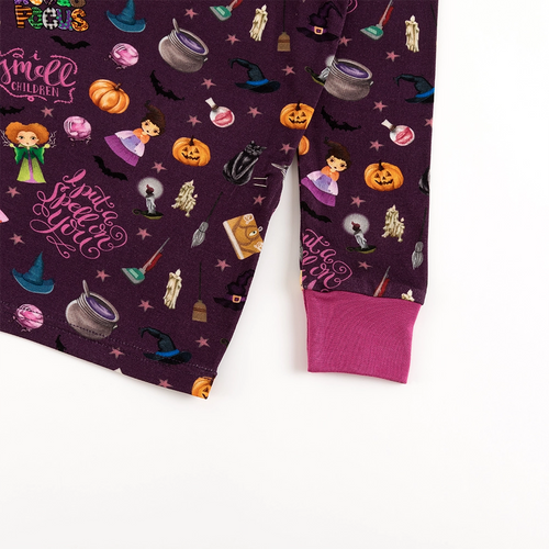 Halloween Witch Sisters Smell Children Kids Bamboo Two-Piece Pajama Set