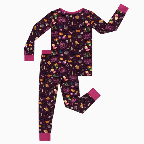 Halloween Witch Sisters Smell Children Kids Bamboo Two-Piece Pajama Set