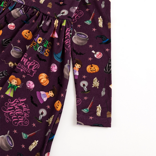 Halloween Witch Sisters Smell Children Kids Bamboo Long Sleeves Dress