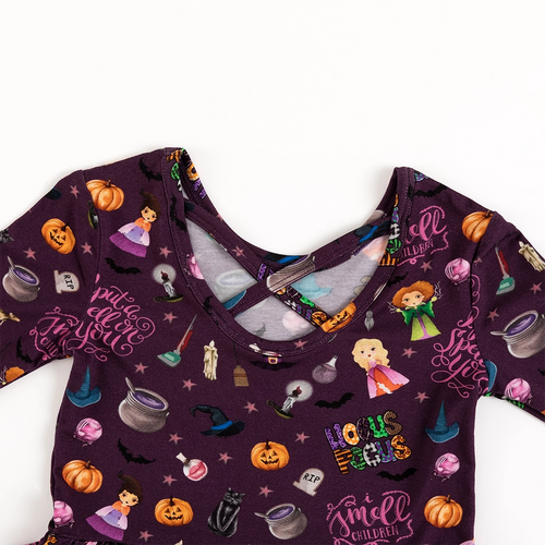 Halloween Witch Sisters Smell Children Kids Bamboo Long Sleeves Dress