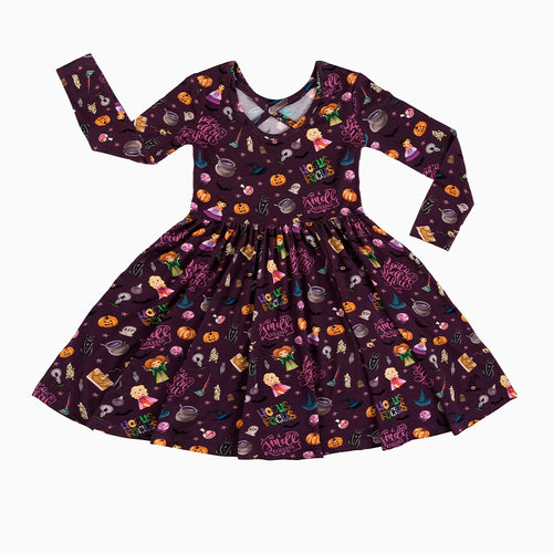 Halloween Witch Sisters Smell Children Kids Bamboo Long Sleeves Dress