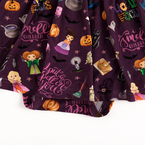Halloween Witch Sisters Smell Children Long Sleeve Twirl Dress With Bodysuit