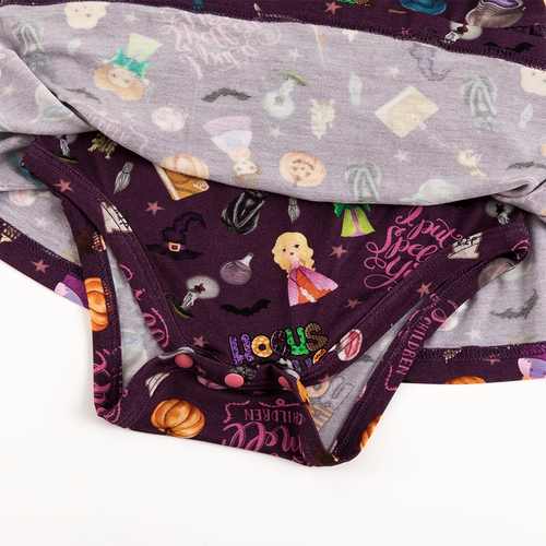 Halloween Witch Sisters Smell Children Long Sleeve Twirl Dress With Bodysuit