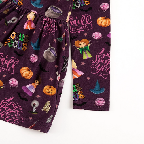 Halloween Witch Sisters Smell Children Long Sleeve Twirl Dress With Bodysuit