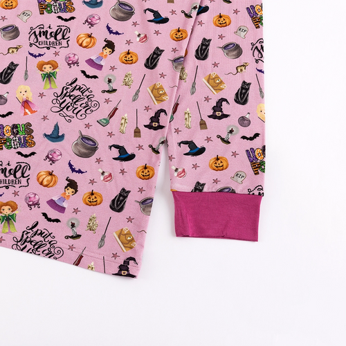 Halloween Witch Sisters Smell Children Purple Bamboo Family Matching Pajamas