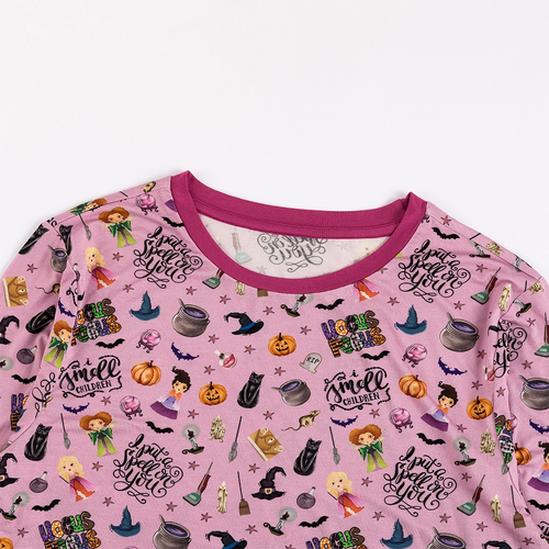 Halloween Witch Sisters Smell Children Purple Bamboo Family Matching Pajamas
