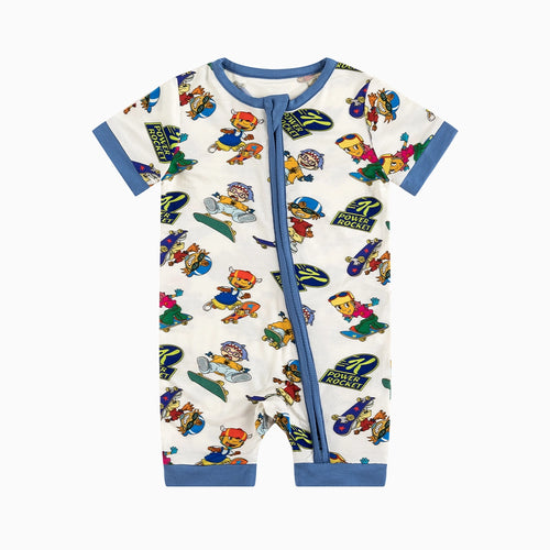 Rocket Skateboard Baby Bamboo Short Zipper Romper Pajamas