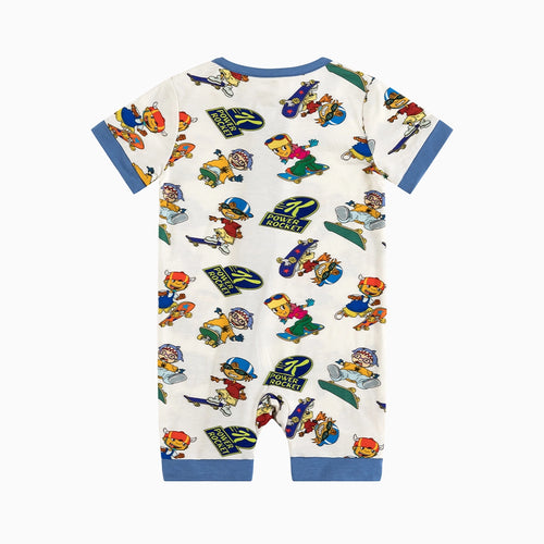 Rocket Skateboard Baby Bamboo Short Zipper Romper Pajamas