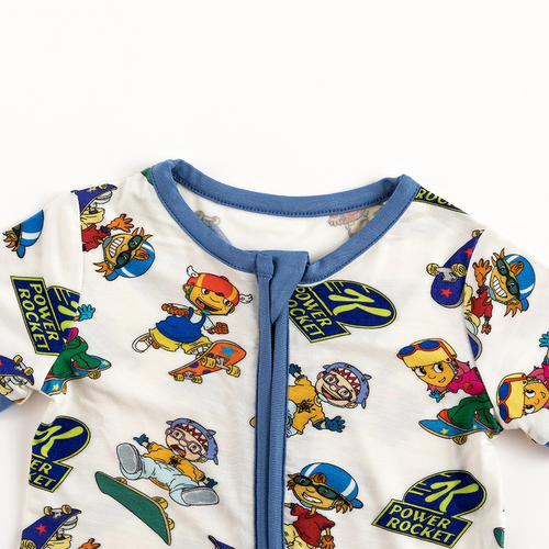 Rocket Skateboard Baby Bamboo Short Zipper Romper Pajamas