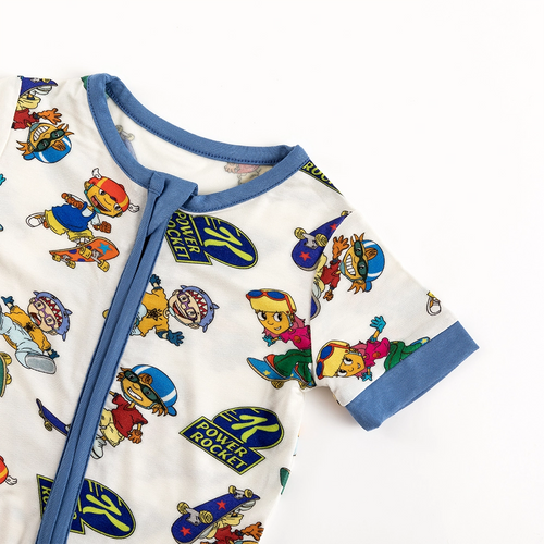 Rocket Skateboard Baby Bamboo Short Zipper Romper Pajamas
