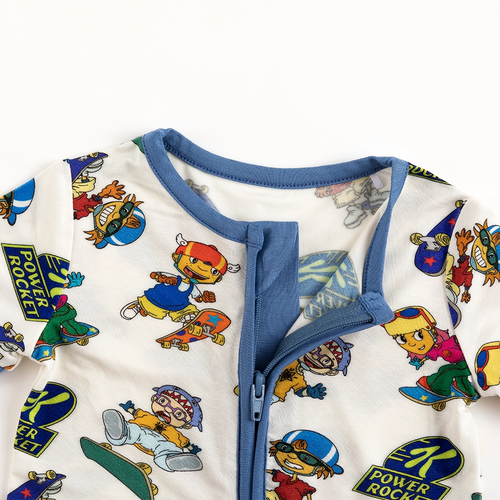 Rocket Skateboard Baby Bamboo Short Zipper Romper Pajamas