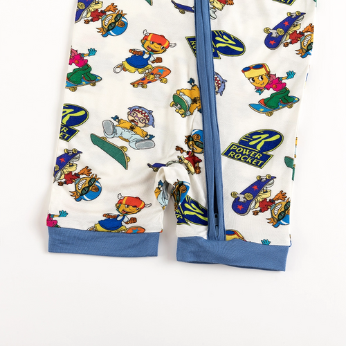 Rocket Skateboard Baby Bamboo Short Zipper Romper Pajamas
