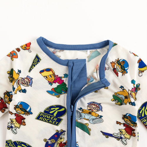 Rocket Skateboard Baby Bamboo Zipper Romper Pajama