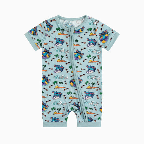 Ocean Surfing Experiment 626 Baby Bamboo Short Zipper Romper Pajamas