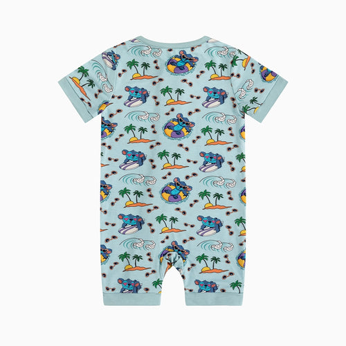 Ocean Surfing Experiment 626 Baby Bamboo Short Zipper Romper Pajamas