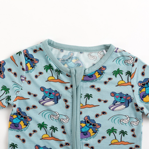 Ocean Surfing Experiment 626 Baby Bamboo Short Zipper Romper Pajamas