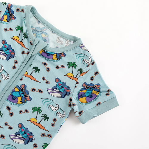 Ocean Surfing Experiment 626 Baby Bamboo Short Zipper Romper Pajamas