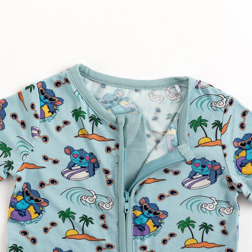 Ocean Surfing Experiment 626 Baby Bamboo Short Zipper Romper Pajamas