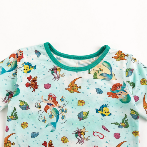 Mermaid Ocean Life Kids Bamboo Short Two-Piece Pajama Set