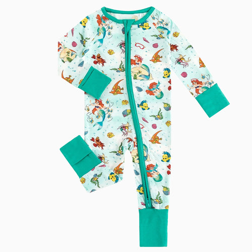 Mermaid Ocean Life Baby Bamboo Zipper Romper Pajamas