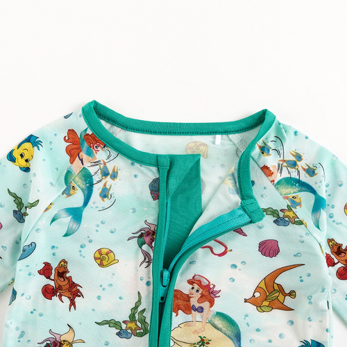 Mermaid Ocean Life Baby Bamboo Zipper Romper Pajamas
