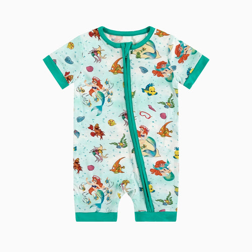 Mermaid Ocean Life Baby Bamboo Short Zipper Romper Pajamas