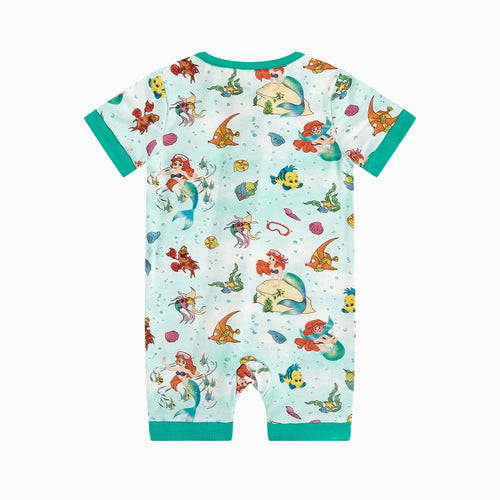 Mermaid Ocean Life Baby Bamboo Short Zipper Romper Pajamas