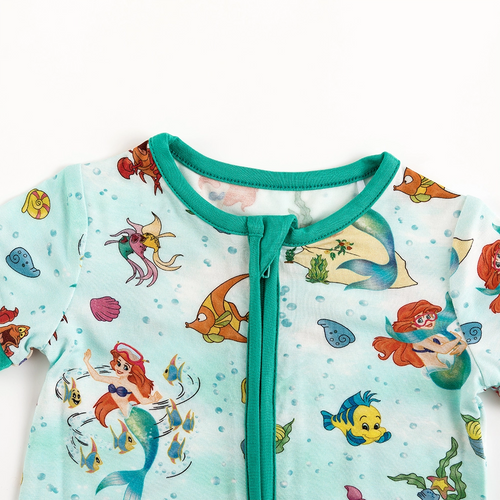 Mermaid Ocean Life Baby Bamboo Short Zipper Romper Pajamas