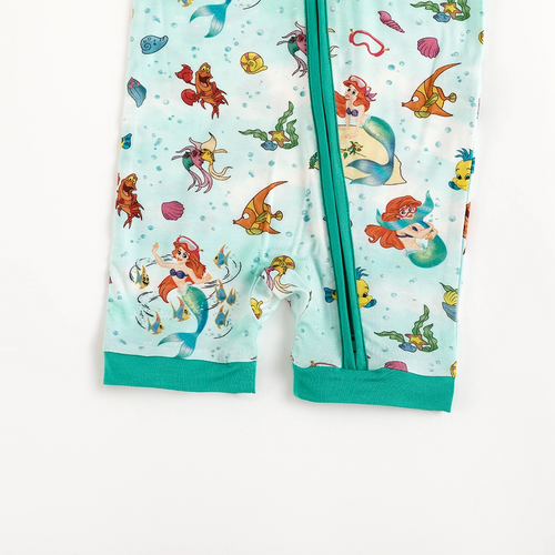 Mermaid Ocean Life Baby Bamboo Short Zipper Romper Pajamas