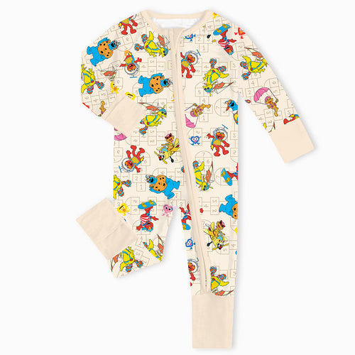 Sesame Sport Baby Bamboo Beige Zipper Romper Pajamas