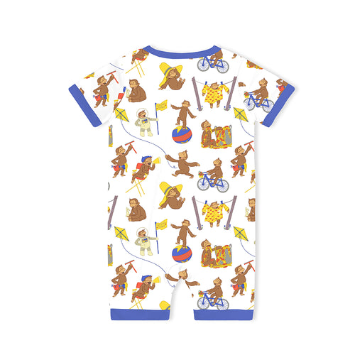 Curious Monkey White Baby Bamboo Short Zipper Romper Pajamas
